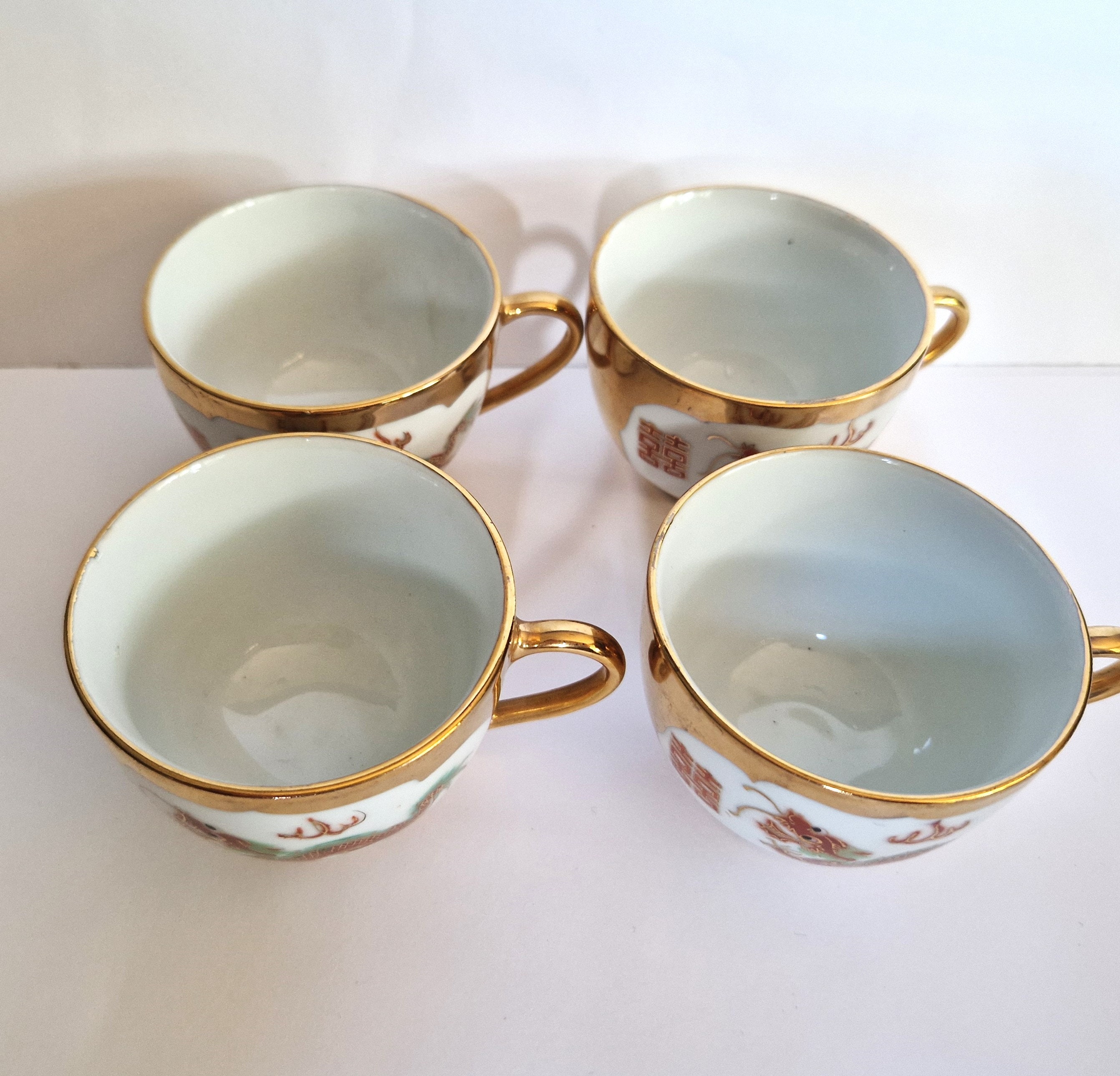 Vintage 22K Gold Dragon & Phoenix Porcelain Tea Set, Gilded Vintage 22K Gold Dragon & Phoenix Porcelain Tea Set, Gilded