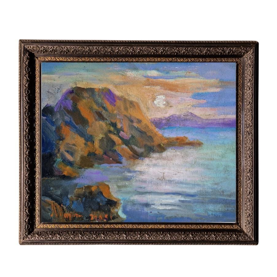 ORIGINAL OIL PAINTING sea coastal, original seascape painting, sea landscape wall art by Ukrainian artist L.Kharitonova, moody wall art