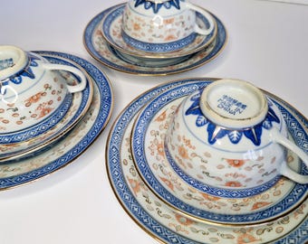 ヴィンテージ景徳鎮米粒磁器ボウル：菊花模様、8個セット - Etsy 日本