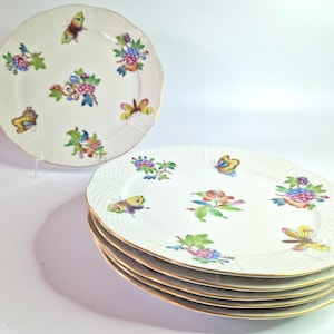 Herend Queen Victoria Dinner Plates - Set of 6 - Hand-Painted Hungarian Porcelain