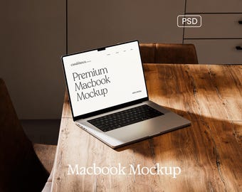 美しいMacBookモックアップ、ノートパソコンウェブサイトモックアップ、リアルなデバイスモックアップ、スクリーンデジタル製品ブランディングモックアップ、Etsy出品用PSD