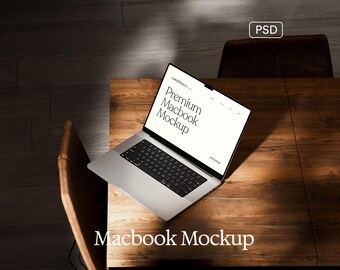 美しいMacBookモックアップ、ノートパソコンウェブサイトモックアップ、リアルなデバイスモックアップ、スクリーンデジタル製品ブランディングモックアップ、Etsy出品用PSD