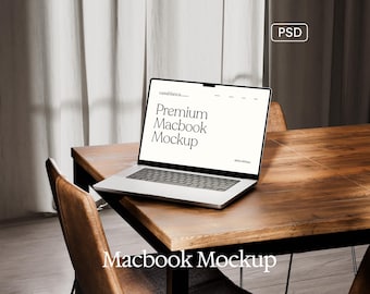 美しいMacBookモックアップ、ノートパソコンウェブサイトモックアップ、リアルなデバイスモックアップ、スクリーンデジタル製品ブランディングモックアップ、Etsy出品用PSD