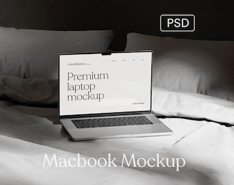 美しいMacBookモックアップ、ノートパソコンウェブサイトモックアップ、リアルなデバイスモックアップ、スクリーンデジタル製品ブランディングモックアップ、Etsy出品用PSD