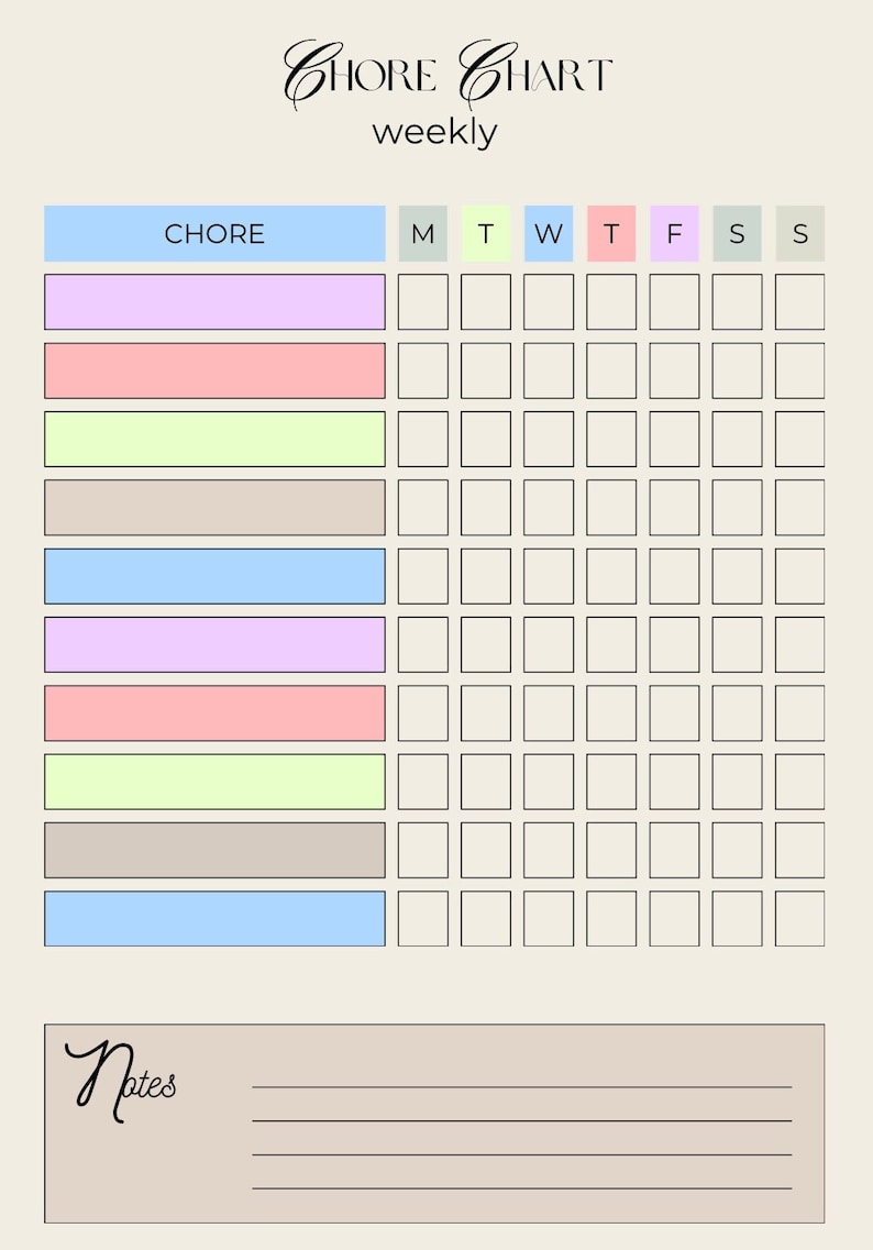 Minimalist Adult Chore Chart - Etsy
