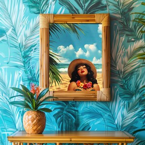 Retro Tropical Wall Art | Vintage Prints For Beach Vacation House Bedroom | Quirky Home Decor & Gifts | Pinup Model | Digital Download