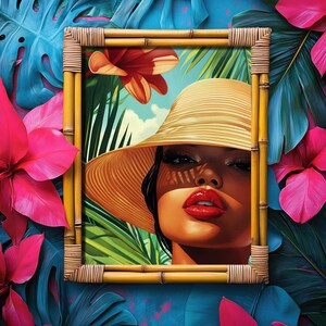 Retro Pinup Wall Art | Vintage Prints For Beach Vacation House Kitchen | Tropical Quirky Home Decor | Black Woman Model | Digital Download