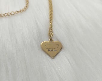 Boricua Gold Necklace: Puerto Rico Map Heart Pendant