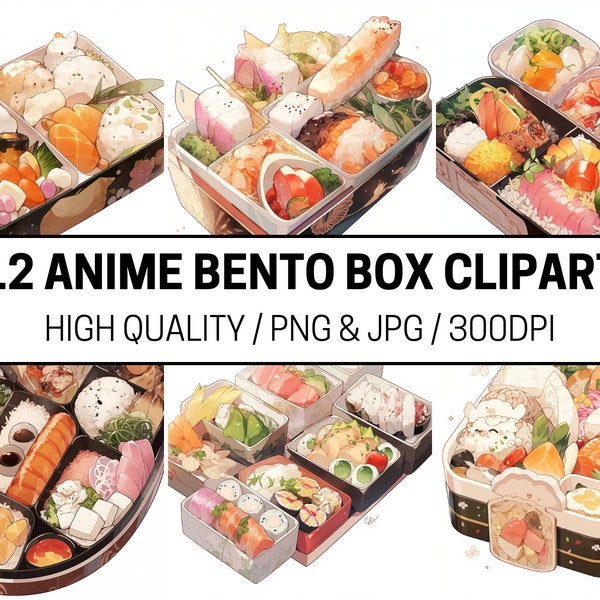 12 Anime Bento Box Clipart Images, Commercial Use PNG JPG 300DPI, Digital Download, Arts & Crafts, Graphic Design, High Quality