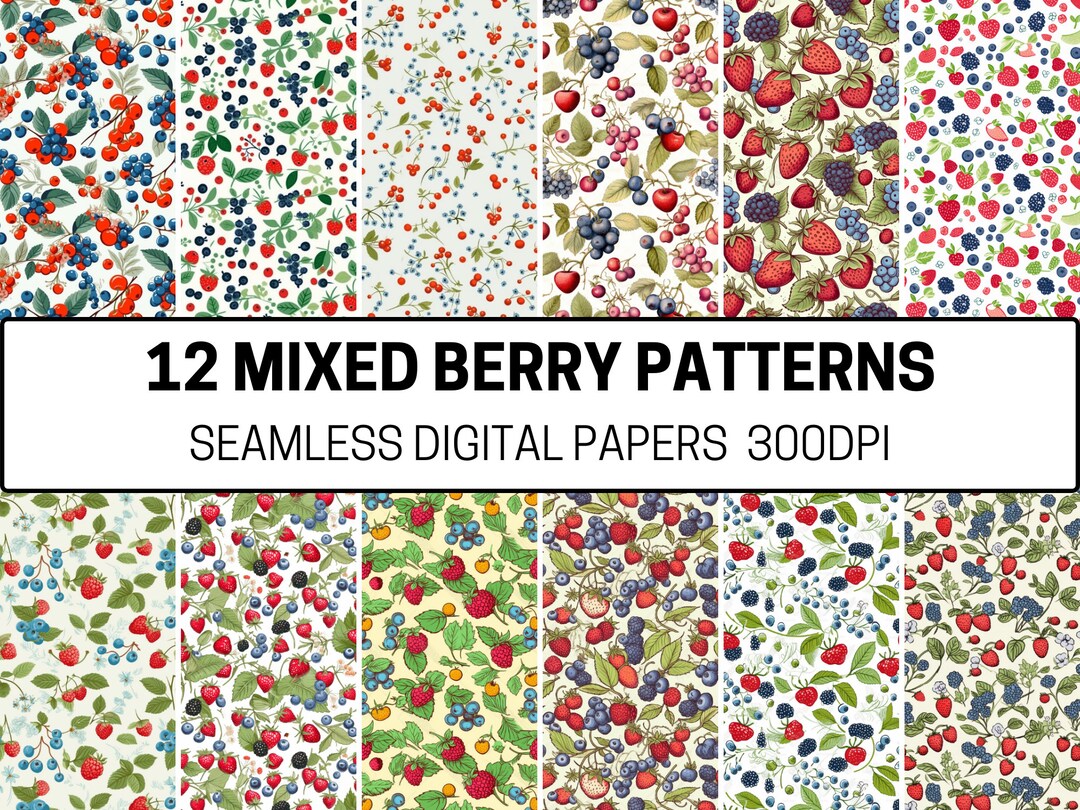 12 Berries Digital Pattern PNG, JPG Commercial Use, Digital Seamless ...