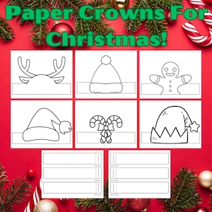 Christmas Paper Crowns coloring activity Printable Kids Craft Hats Winter Holiday Party Favor Costume DIY Printable Instant Download gifts