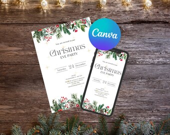 Editable Christmas Party Invitation, Christmas Party Invitation, Party Announcement, Printable Template, Christmas Invitation Download PDF