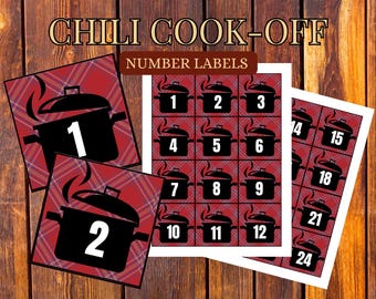 Chili Cook Off POT NUMBERS 1 - 24, Chili Cook Off, Chili Competition, Chili Contest, Chili Tasting, Chili Numbers, Cooking Contest Printable