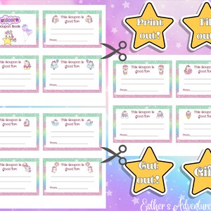 Printable Gift Cute Unicorn Coupon Book, Adorable Kids Craft ...