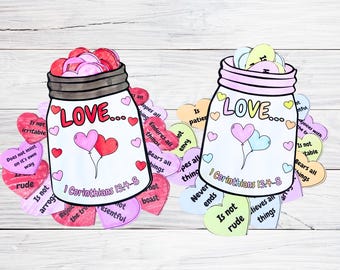 Saint Valentine’s Day Bible Craft Printable, Sunday School Coloring Pages for Kids, Christian DIY Card, Scripture Activity 1 Corinthians