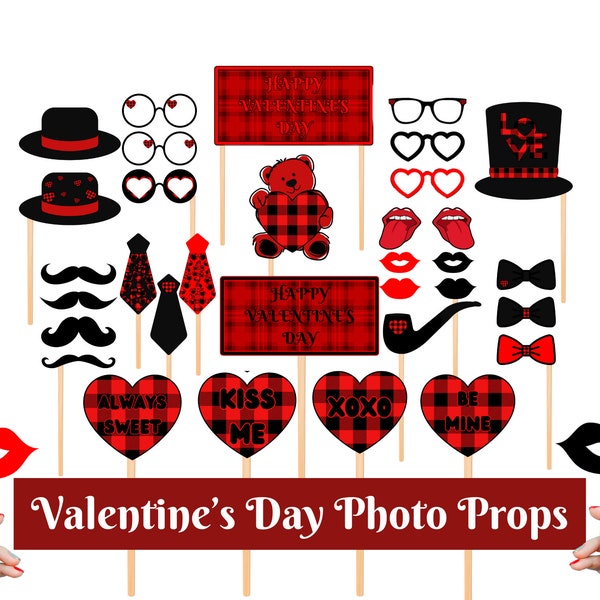 Valentines Day Photo Booth Props, Printable Valentine's Day Photo Props, Holiday Props, V-Day Photo Crafts, Instant Download