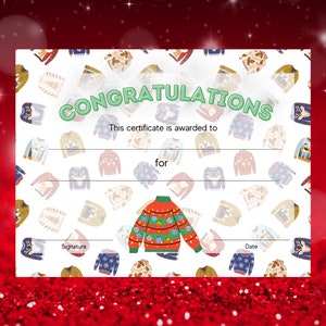 Certificat de Noël à imprimer, Certificat de vacances, Récompense imprimable à télécharger, Modèle de certificat PDF pour pull de Noël, Pull