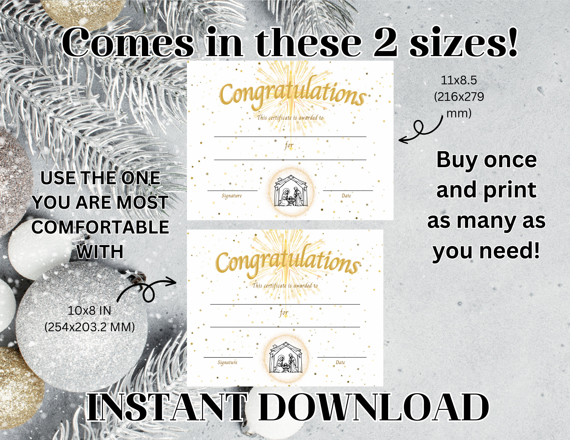Printable Christmas Christian Certificate, Nativity Sunday School Award, Editable Printable ...
