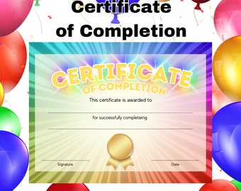 Rainbow Certificate of Completion, Certificate of Performance, Certificate of Perfect Attendance, of Appreciation, Certificate Template