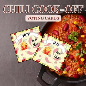 Bearbeitbare Chili Koch-Abstimmungskarten, Sieger von Spielen, Best Chili-Abstimmungskarten, druckbare Potluck-Abstimmungskarten für kochen, druckbare Tags