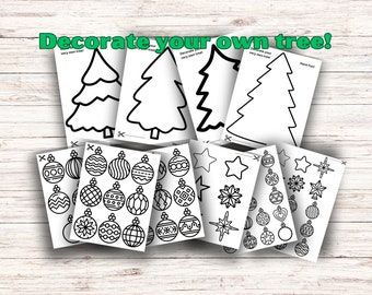 Build a Christmas Tree, Christmas Paper Trees coloring activity Printable Kids Craft Tree Winter Holiday Party Favor craft DIY Printable