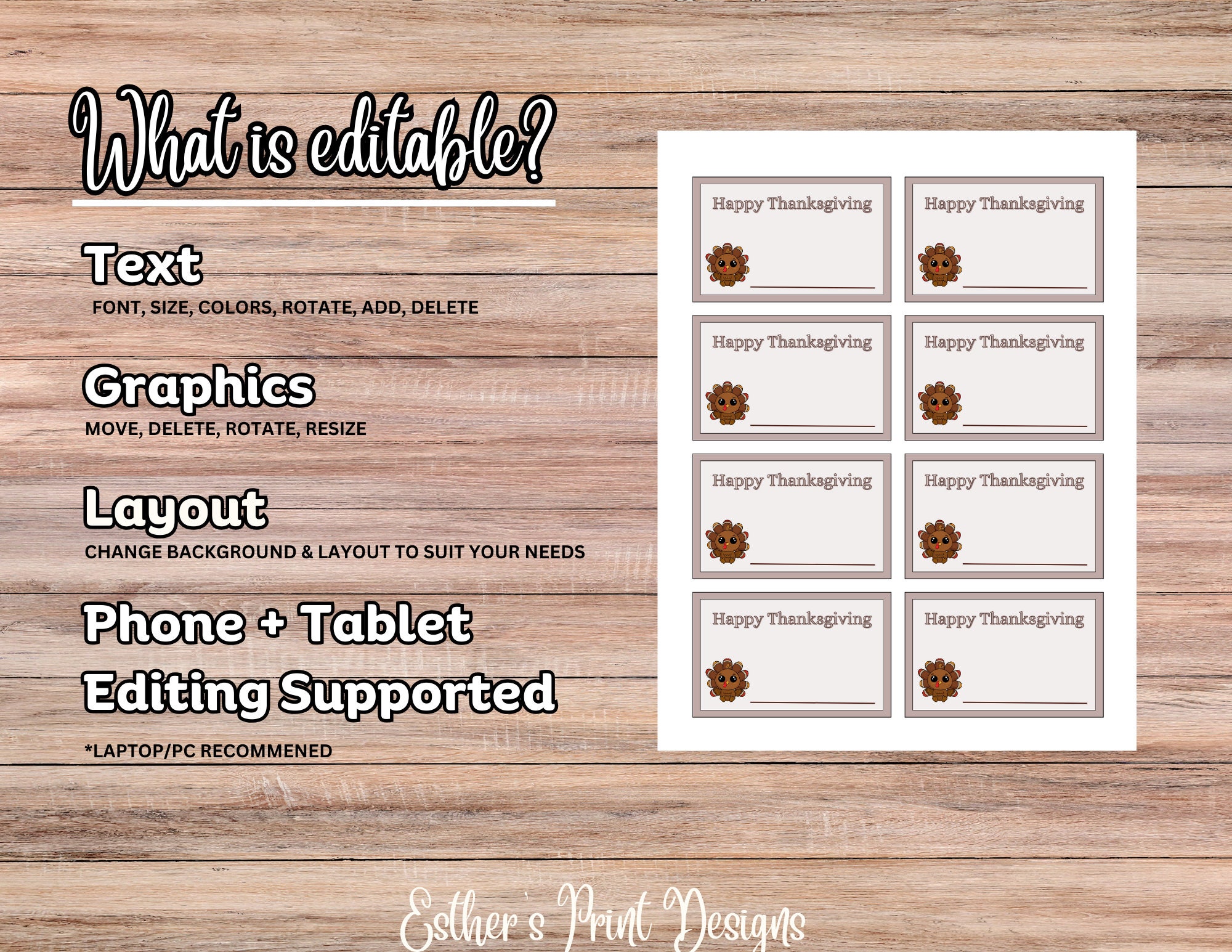 Thanksgiving Place Cards, Printable Thanksgiving Place Cards, Printable ...