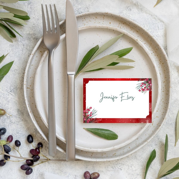 Christmas Dinner Place Card Template, Editable Canva Christmas Place Card, Holiday Brunch Place Card, Christmas Dinner Party Labels Buffet