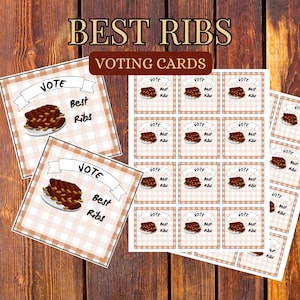 Bearbeitbare Best Ribs Koch-Abstimmungskarten, Sieger von Spielen, Anpassung von Abstimmungskarten, druckbare Potluck-Abstimmungskarten für kochen, druckbare Tags