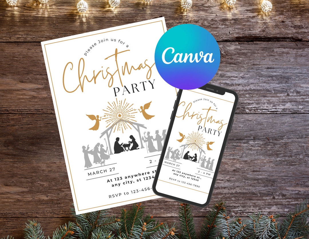 Editable Christmas Canva Template, Nativity Invitation, Christian Party ...