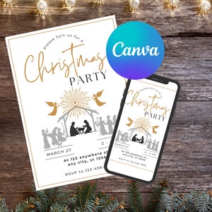 Editable Christmas Canva Template, Nativity Invitation, Christian Party Invitation, Religious Party Invitation, Christmas Party Invitation