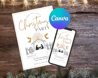 Editable Christmas Canva Template, Nativity Invitation, Christian Party Invitation, Religious Party Invitation, Christmas Party Invitation