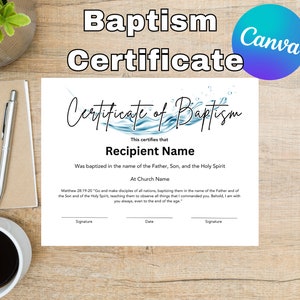Printable Baptism Certificate Gift, Christian Editable Template Certificate Print, Customizable Instant Download Baptism Printable, Editable