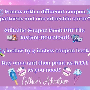 Printable Gift Cute Unicorn Coupon Book, Adorable Kids Craft ...