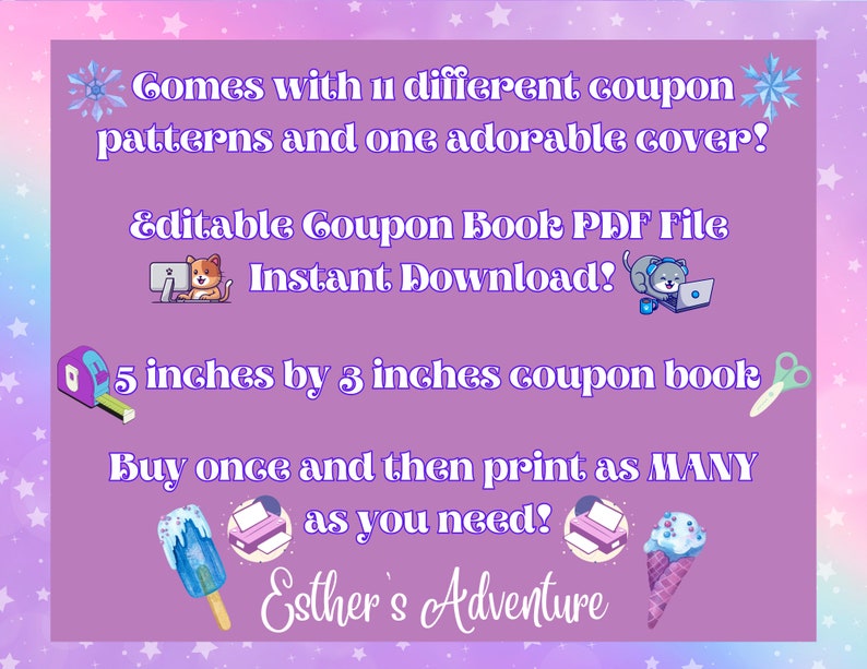 Printable Gift Cute Unicorn Coupon Book Adorable Kids Craft Etsy