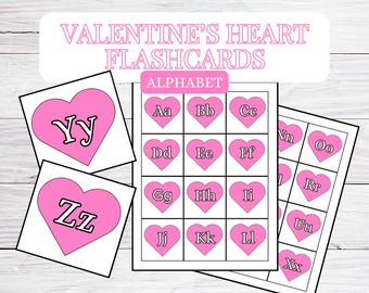 Alphabet Flashcards, ABCs Valentines Day Learning craft, DIY Printable A-Z Flashcards For Kids, Montessori Material, ABC's heart, letters