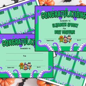 Editable Halloween Certificate pack, Winner of Game, Classroom Halloween Award for party, Halloween Voting Cards Printable Contest winner
