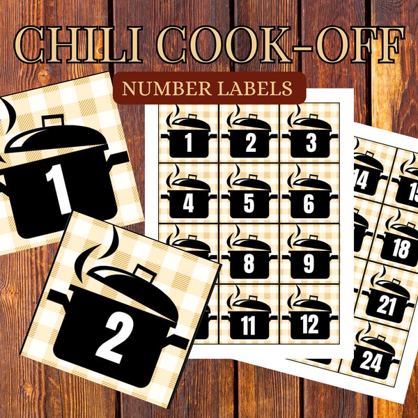 Chili Cook Off POT NUMBERS 1 - 24, Chili Cook Off, Chili Competition, Chili Contest, Chili Tasting, Chili Numbers, Cooking Contest Printable