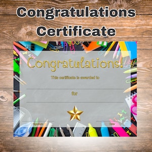 Colorful School Printable Certificate For Kids, Teacher Student Child Children Award Certificate Printable, Instant Download Certificate