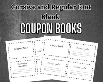 Coupon Book Customize Printable, DIY Cursive and Regular Blank Coupon Book Gift, Download, Print, minimalist, Any occasion, Birthday, gift