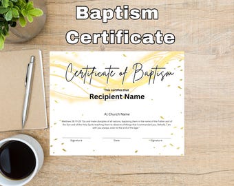 Baptism Certificate Printable, Christian Editable Template Certificate Print, Customizable Instant Download Baptism Printable, Editable Gift