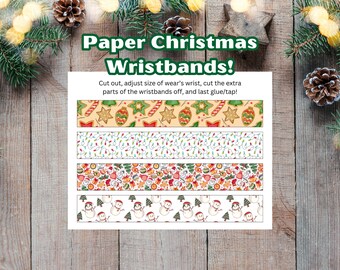 Christmas easy papercraft for kids, printable Holiday Party Favor, Printable Christmas Bracelets, Printable Gift, kids, DIY Craft