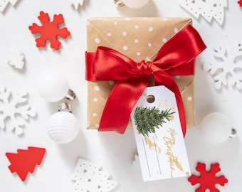 Editable Christmas Favor Tags Holiday Gift Tags Merry Christmas Holiday Tags Holiday Labels Tree Gold Download Printable name tags gifts