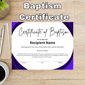 Printable Baptism Certificate, Christian Editable Template Certificate Print, Customizable Instant Download Baptism Printable, Editable Gift