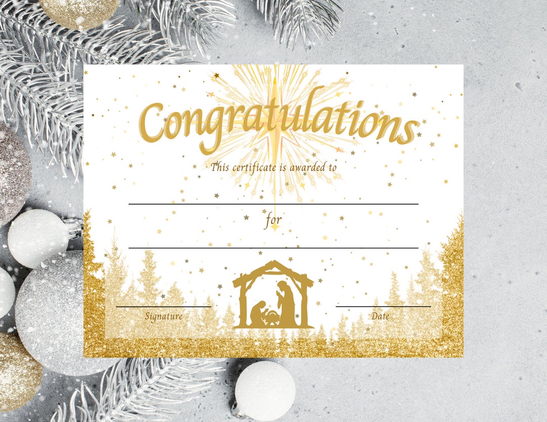 Printable Christmas Christian Certificate, Sunday School Award Certificate, Editable Printable ...