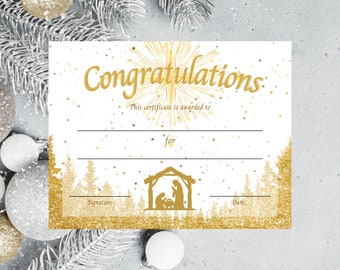 Printable Christmas Christian certificate, Sunday School award certificate, Editable Printable Download Award, Christmas Canva certificate t