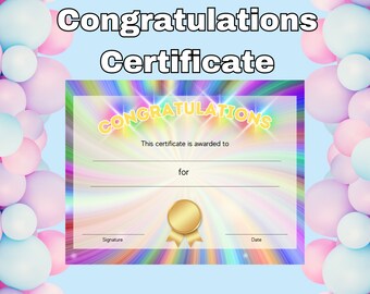 Pink Rainbow Certificate of Excellence, Certificate of Performance, of Perfect Attendance, of Appreciation, Certificate Template