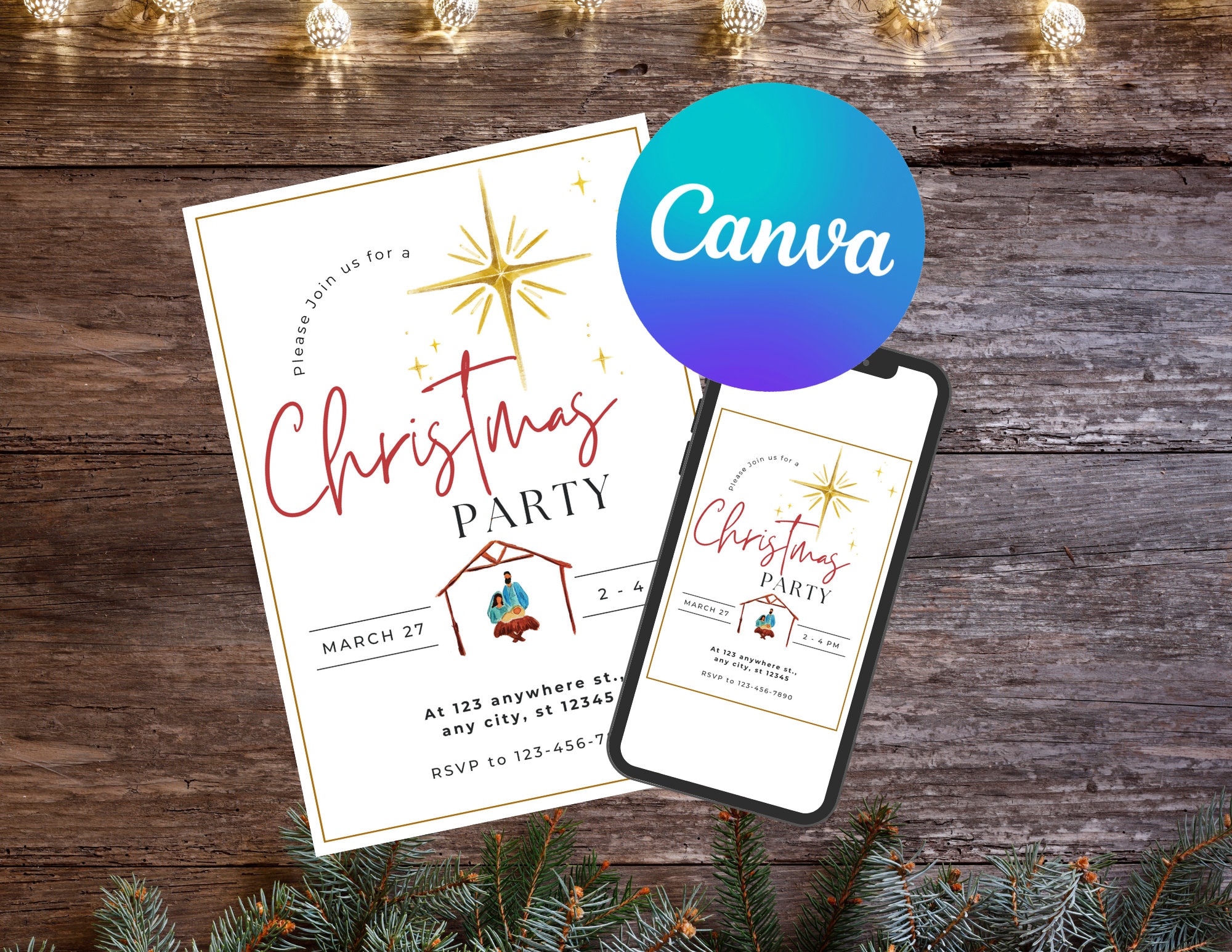 Editable Christmas Canva Template, Nativity Invitation, Christian Party ...