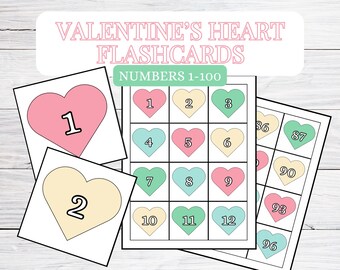 Valentine's Number Flashcards 1-100, Montessori Printable (PDF Download)