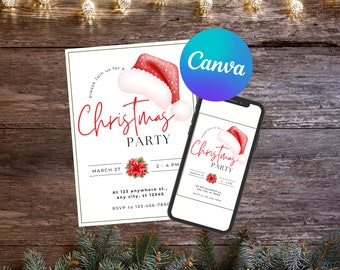Editable Christmas Party Invitation, Editable Christmas Party Canva Template, Party Announcement, Printable Template, Christmas Invitation