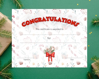 Christmas certificate, Printable Holiday certificate, Editable Printable Download Award, Santa nice list certificate template print, Candy